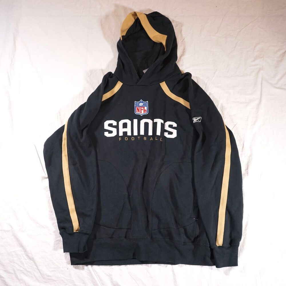 Reebok NFL New Orleans Saints Pullover Hoodie Spellout Logo Embroidered Patch XL
